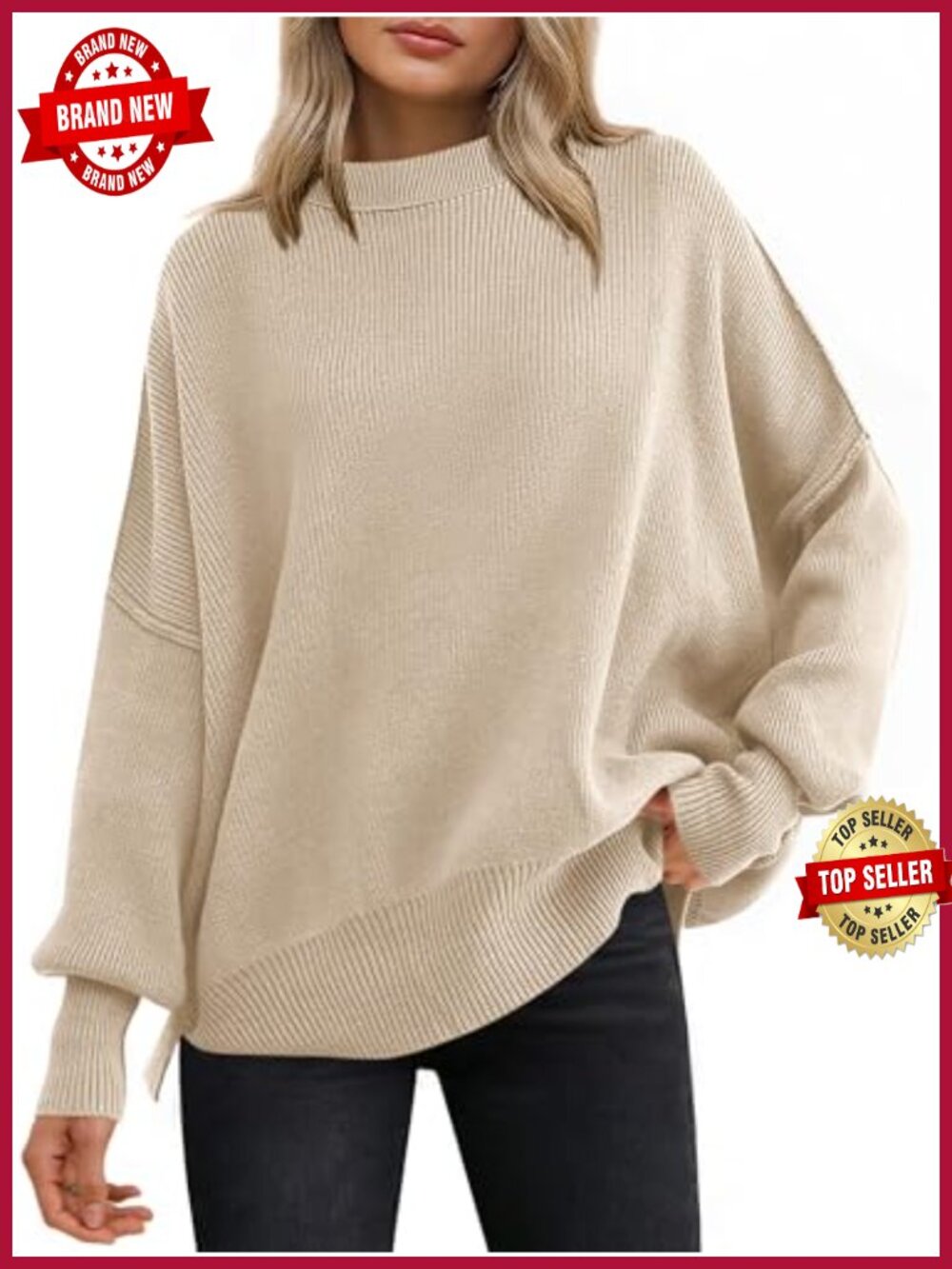 Oversized Chunky Ribbed Knit Batwing Sweater Loose Fall Pullover